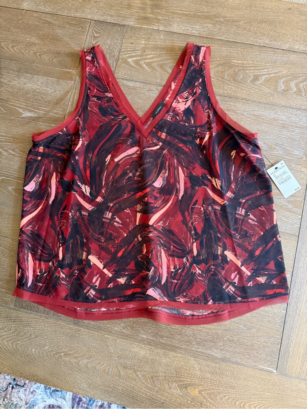 Halogen Burgundy Rust Abstract V-Neck Tank Blouse NWT